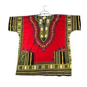 Vintage Jessica Taylor Dashiki Top Tunic Bohemian Festival‎ Ethnic Red Yellow